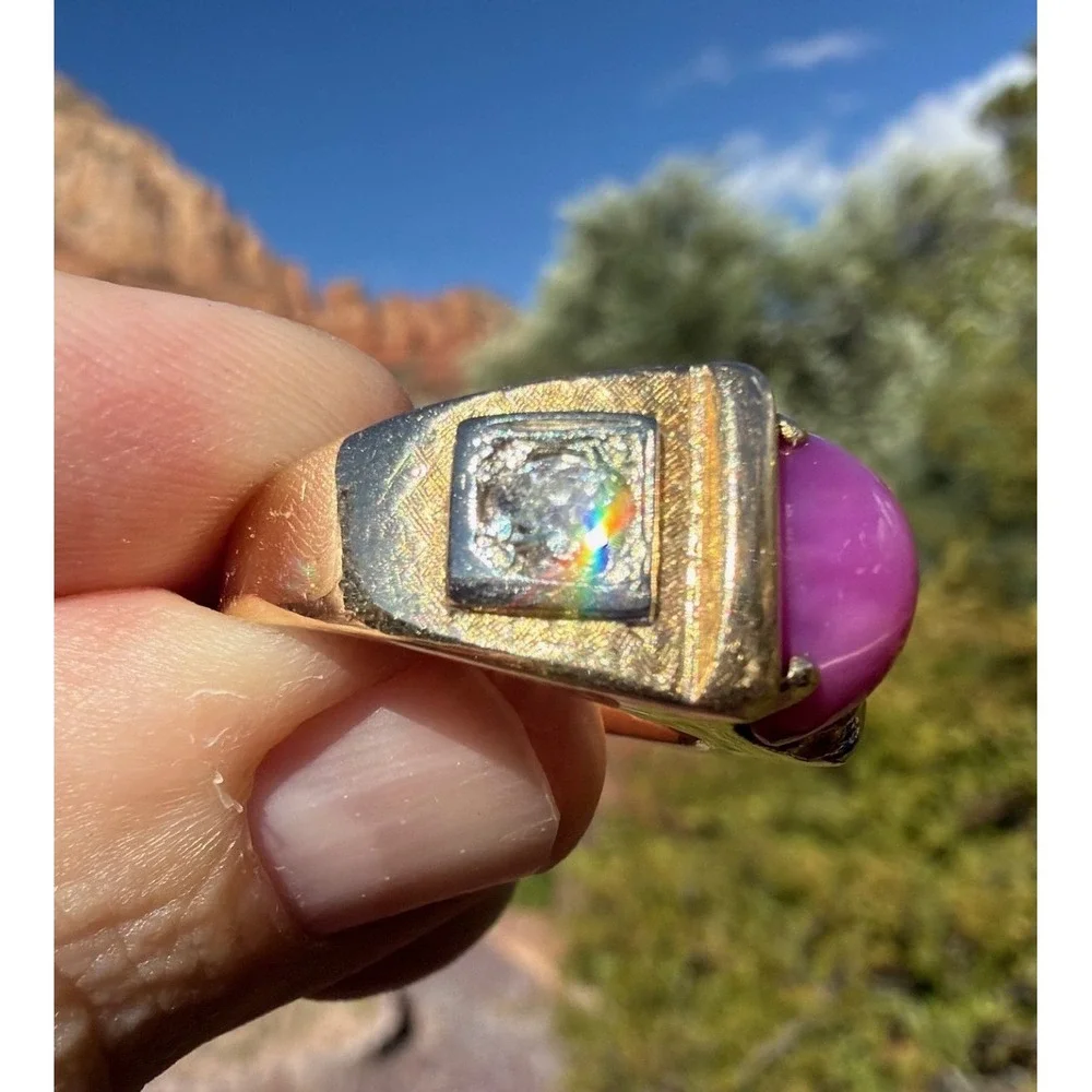 Antique 14k Solid Gold 1 ctw Old Mine Cut Diamond Star Sapphire Ring Heavy 9.62g